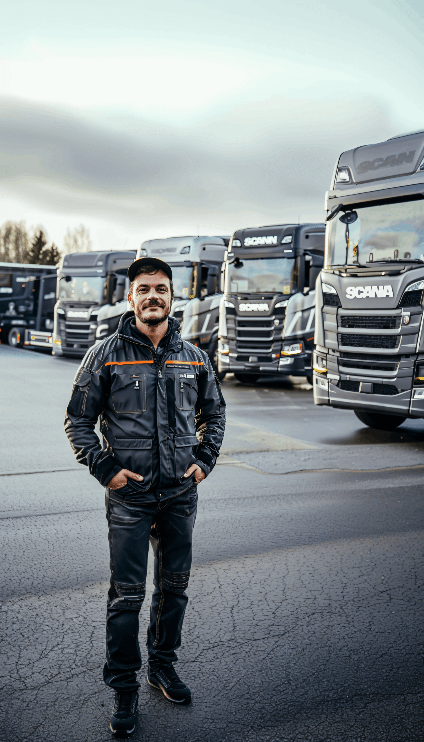 Justfleet buy and sell vehicles and trucks in and around Belgium image of an employee stood next to several trucks